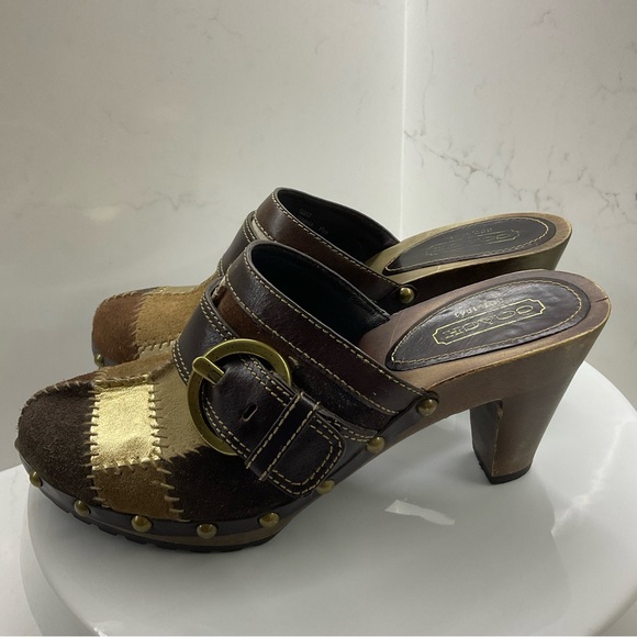 Coach Sebrina leather/suede patchwork mule heels Size 7.5 - Picture 3 of 9